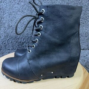 UNIONBAY Hidden Wedge Boots Billy Womens Size 8 Black Lace Up  Cap Toe Ankle